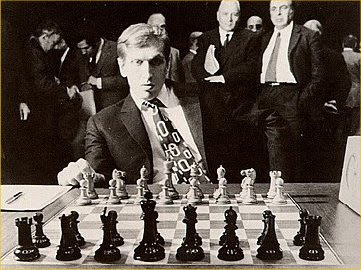 The Spassky-Fischer match (Reykjavík, 1972), with annotations from '64'.