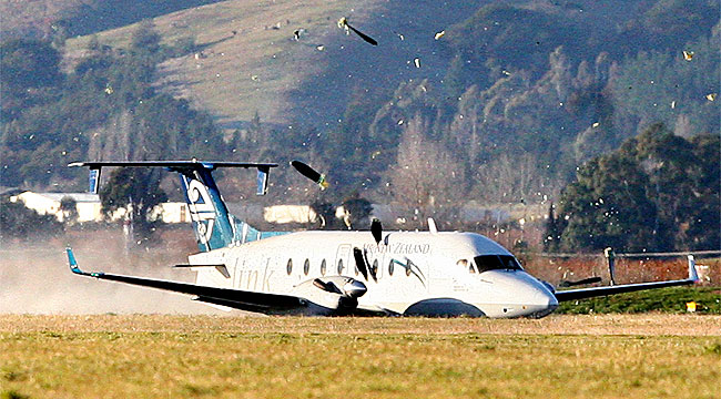 Beech 1900D belly landing at Woodbourne AD. Picture from www.dompost.co.nz