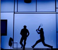 The squash scene in Water, at the Lyric Theatre, Hammersmith