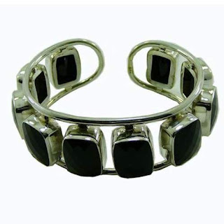 Designer sterling silver Black Onyx cuff bracelet