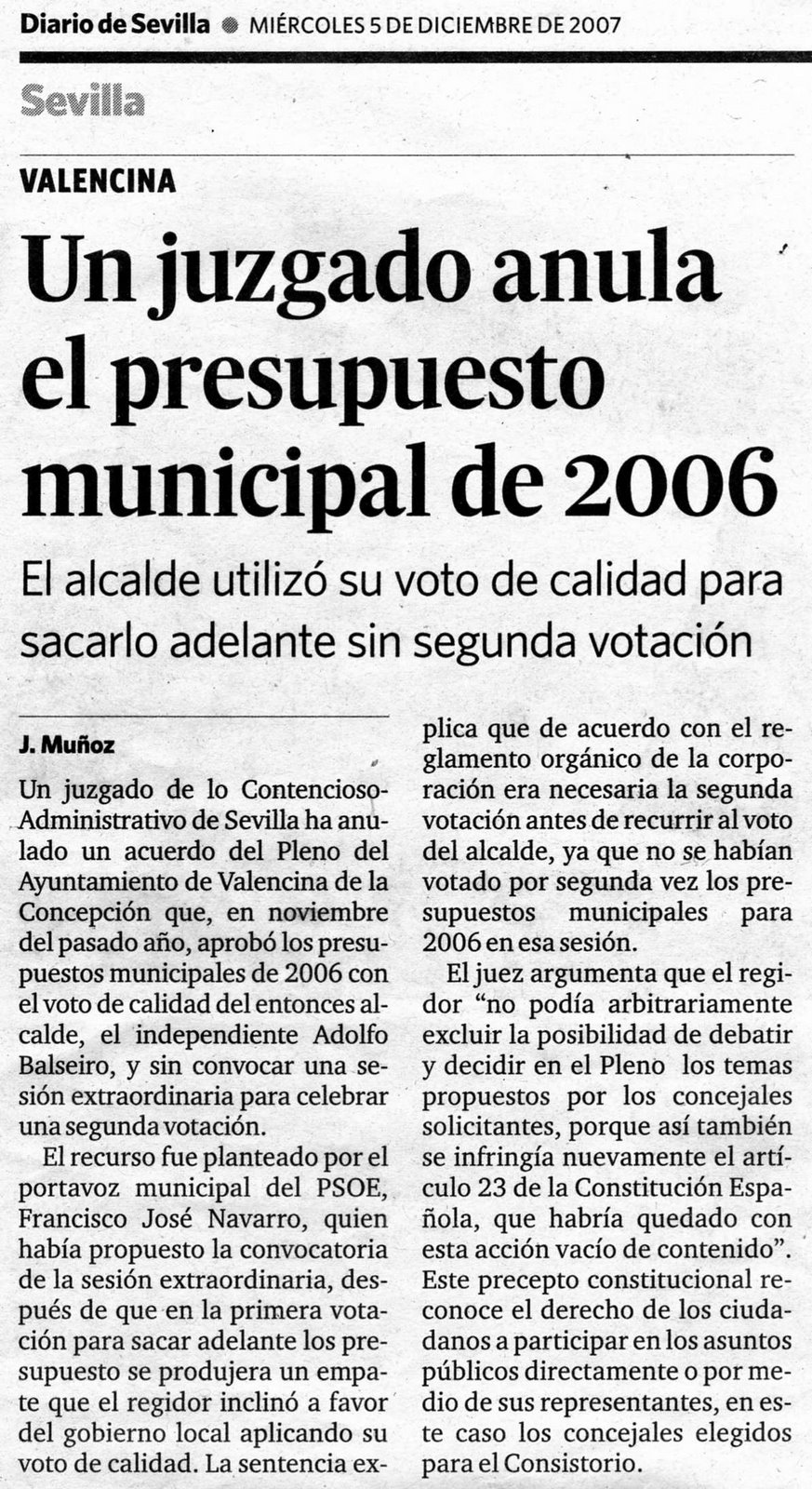 [2007+12+05+DIARIO+DE+SEVILLA+VALENCINA.+UN+HUZGADO+ANULA+EL+PRESUPUESTO+MUNICPAL+DE+2006.jpg]