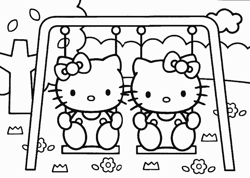 Dibujo para pintar hello kitty jugando