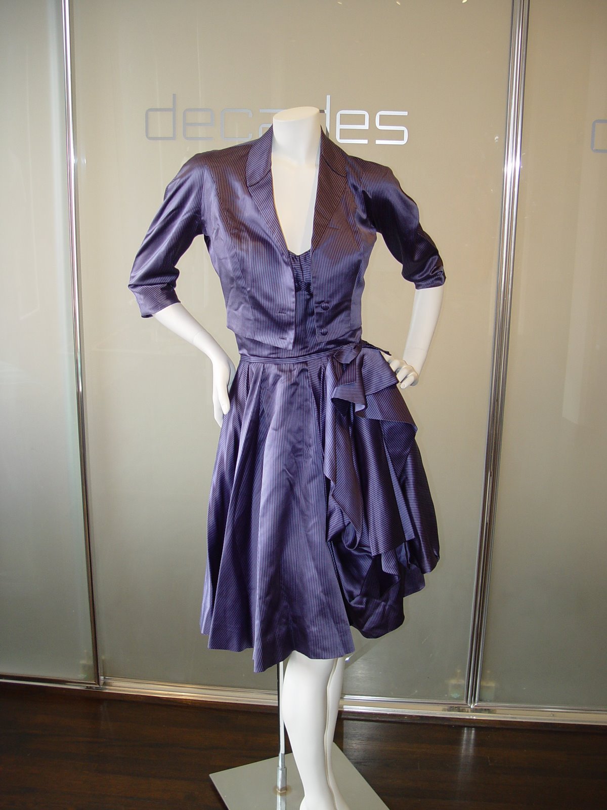 [MAINBOUCHER+EARLY+50S+PERIWINKLE+AND+DENIM+COLORED+BLUE+STRIPE+SILK+SATIN+STRAPLESS+DRESS+WITH+COORDINATING+FITTED+JACKET+CONTEMPORARY+SIZE+FOUR+BUT+GENEROUS+BUST.JPG+(1).JPG]