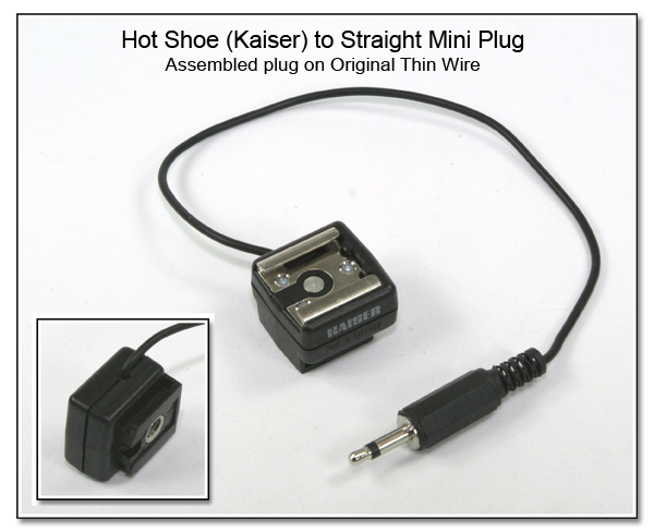 HS1009: Hot shoe adapter with assembled straight mini plug on original thin wire
