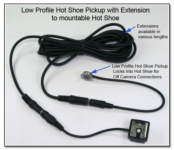 HS1012: Hot Shoe to Inline Mini Jack with Extension to Low Profile Hot Shoe Pickup