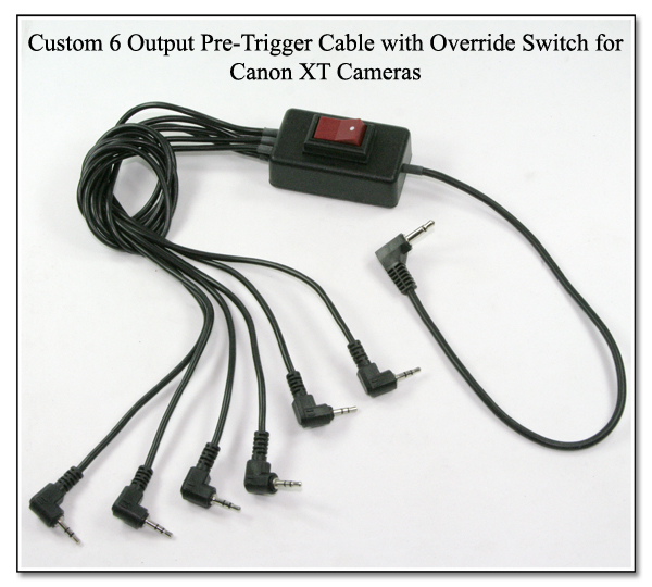 PT1019: Custom 6 Oupput Pre-Trigger Cable with Override Switch Hardwired for Canon XT Cameras