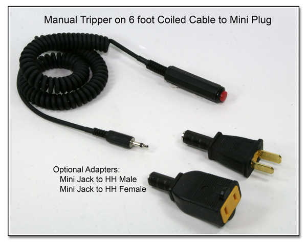 LT1027 (SC1040): Manual Tripper on 6 Foot Coiled Cable to Mini Plug (3.5mm) with HH (Male and Female Adapters)