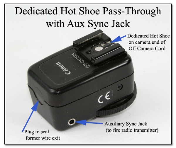 OC1022: Off Camera Cord Shortened to Pass-Through with Dedicated Hot Shoe and Aux Sync Jack