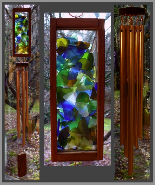 wind chime, stained glass, sea glass, copper, Tim Kline