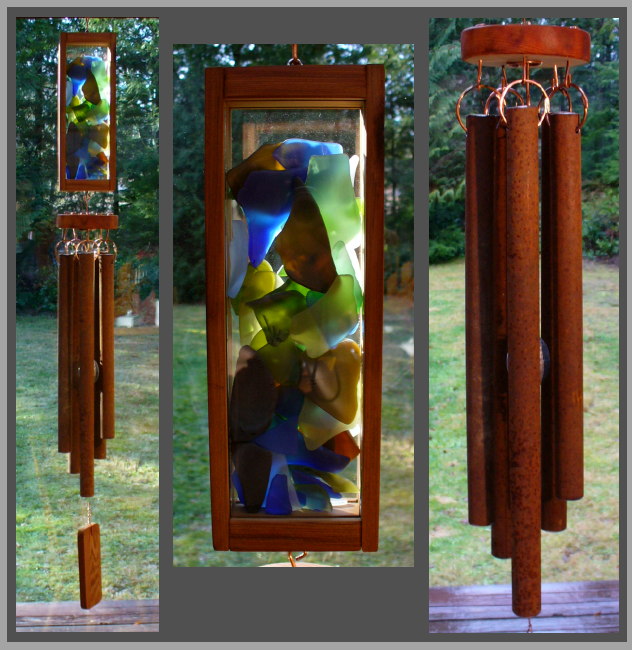 wind chime, windchime, beach glass, stained glass, rusty chimes