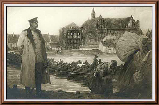 Zdjęcie przedstawiające feldmarzałka Hindenburga w Malborku, przy rzece NOGAT