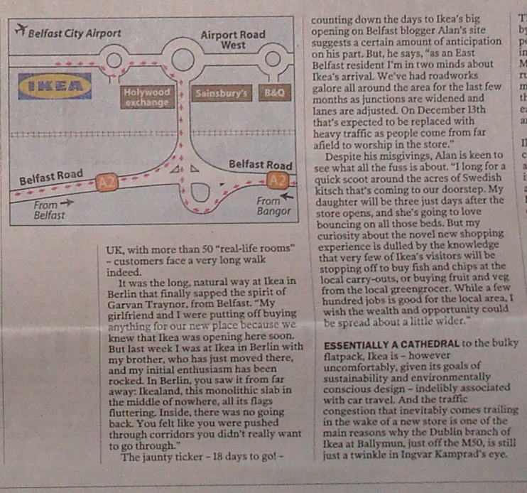Alan in Belfast features in Irish Times' article on Ikea Belfast