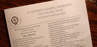 ORder of service from Evensong at St George's Chapel
