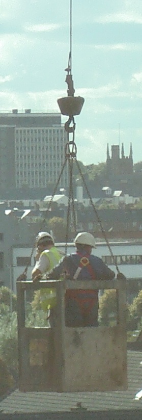 Hanging from a crane looking over Belfast
