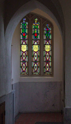 Saint Roch Roman Catholic Church, in Saint Louis, Missouri, USA - stained glass window in narthex