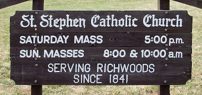 Saint Stephen Roman Catholic Church, in Richwoods, Missouri, USA - sign