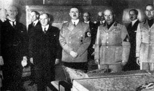 Pacto de Munich, 1938. Chamberlain, Daladier, Hitler, Mussolini, etc.