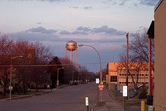 old blue earth water tower