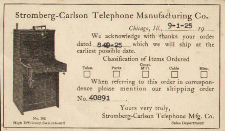 [POSTCARD+-+CHICAGO+-+STROMBERG-CARLSON+TELEPHONE+COMPANY+-+ORDER+CONFIRMATION+-+SEPIA+-+1925.jpg]