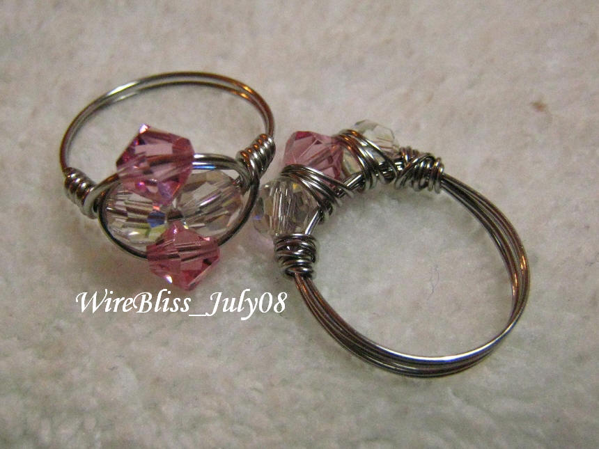 wire wrap rings with stainless steel wires and Swarovski Crystals