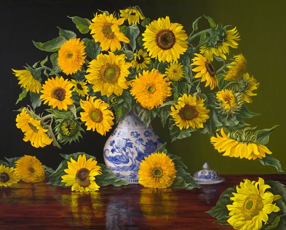 [Christopher+Pierce,+Sunflowers+in+Blue+and+White+Vase+,+Oil+on+Canvas,+40+x+50+inches,+2007.jpg]