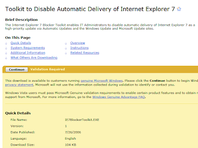 Jak zamezit automatické instalaci Internet Exploreru 7 - IE7 blocker