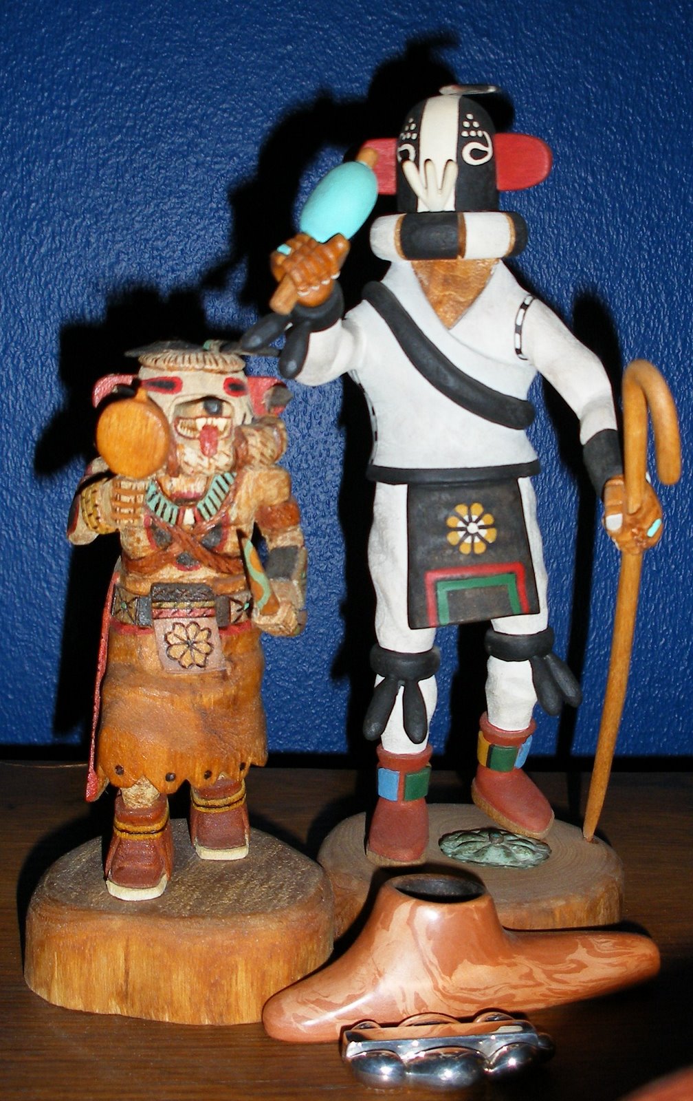 "Two Hopi Kachina and Hopi pipe"