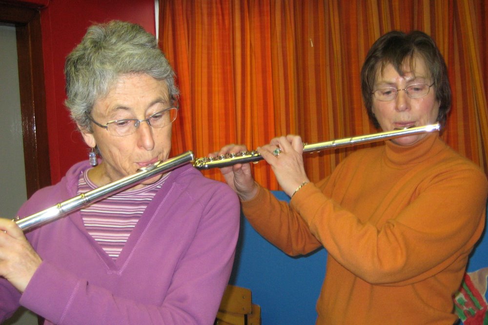 Diana and Joan play their flutes --- click to enlarge