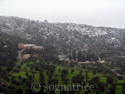 Snow on old monastery in Calabria, southern Italy