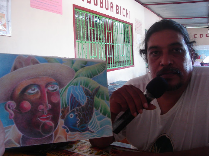 Jaime Yáñez, el maestro de décimas y uno de sus dibujos.