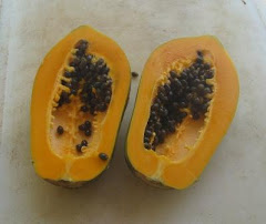 A sliced papaya fruit