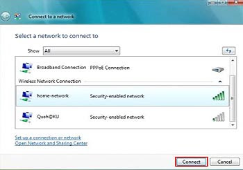 How to connect a PC running windows Vista to a wireless network?