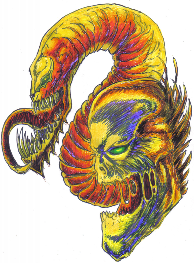 Dark Demonic Devil Serpent Felt Tip Sketch