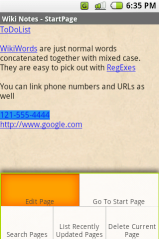Screenshot of WikiNotes for Android