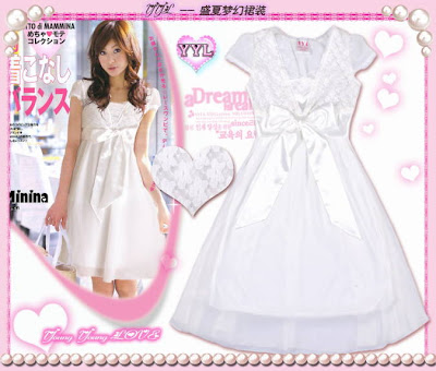 فساااتين قصيره Cute+Big+ribbon+dress+(CO2561)Free+Size+(Chest80-84CM+Long85CM)+White+%2428