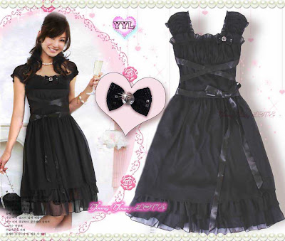 فساااتين قصيره Cute+Chiffon+Dress+w+Ribbon+(CO2592)+Free+Size+(Chest80-84CM+Long82CM)+Black+%2428