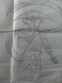 dibujo de un niño de 3 de primaria, imitando algunos de los mounstros de la serie, Yu-Gi-Oh