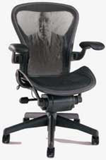 Herman Miller Aeron chair with Henry Miller superimposed on the chair back