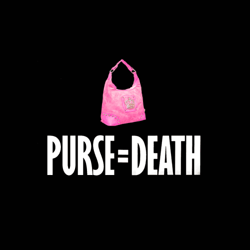 Altered version of the AIDS awareness poster, PURSE=DEATH with a pink purse replacing the pink triangle