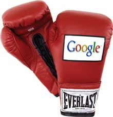 Red boxing gloves with the Google logo on them