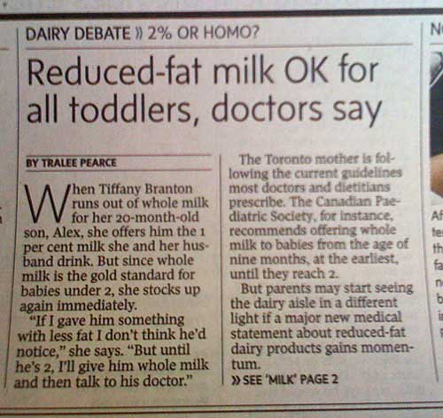 Newspaper clipping headlined Dairy Debate, 2% or Homo?