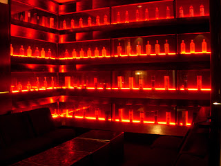 a room with red lights
