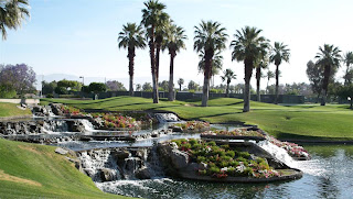 a waterfall in a golf course