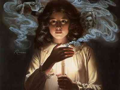Rowena Morrill - Detail of Girl with Smoking Candle