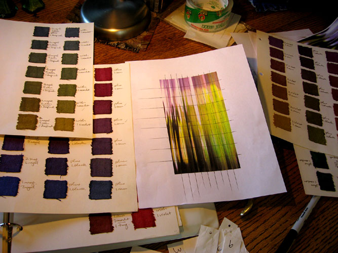 Cartoon and color swatches for warp painting