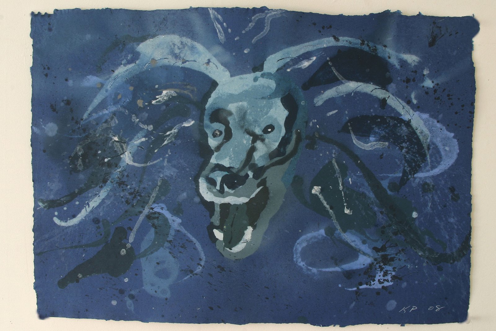 Blue Poodle (Gray) 2008 25x36 Paper Pulp Painting