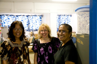 Three women in an office, Kathy Mori's boss, Donna McNear and Kathy Mori