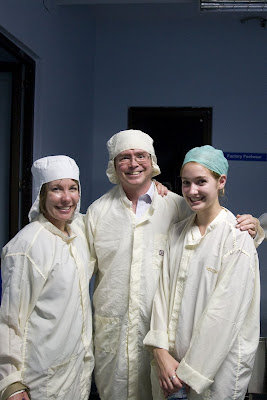 Three Fruchtermans (people) in clean-room suits