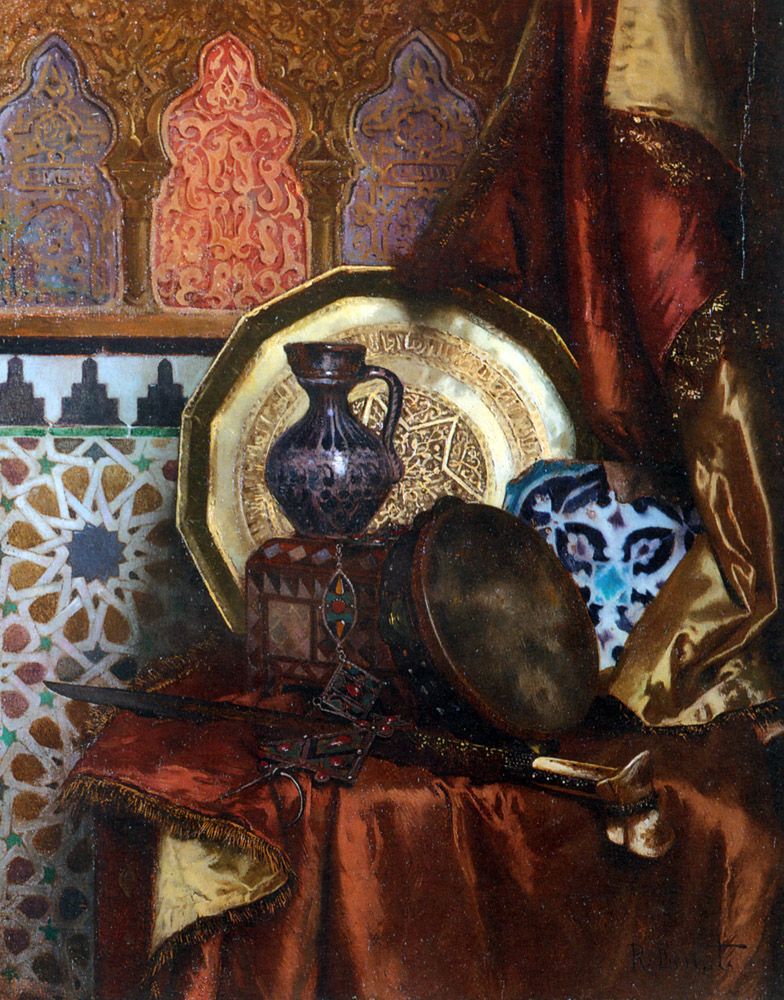 [tambourine,knife,+moroccean+tile+and+plate+on+satin+covered+table.jpg]