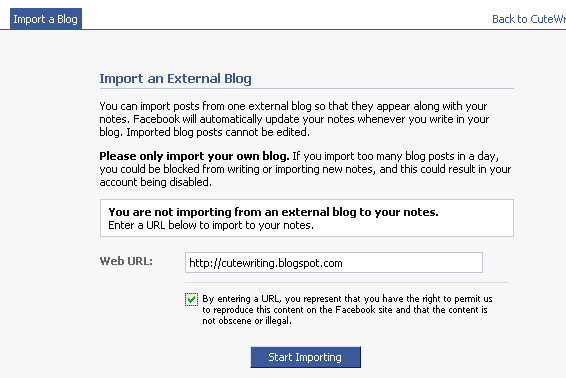 Importing Blog Feed to Facebook Notes